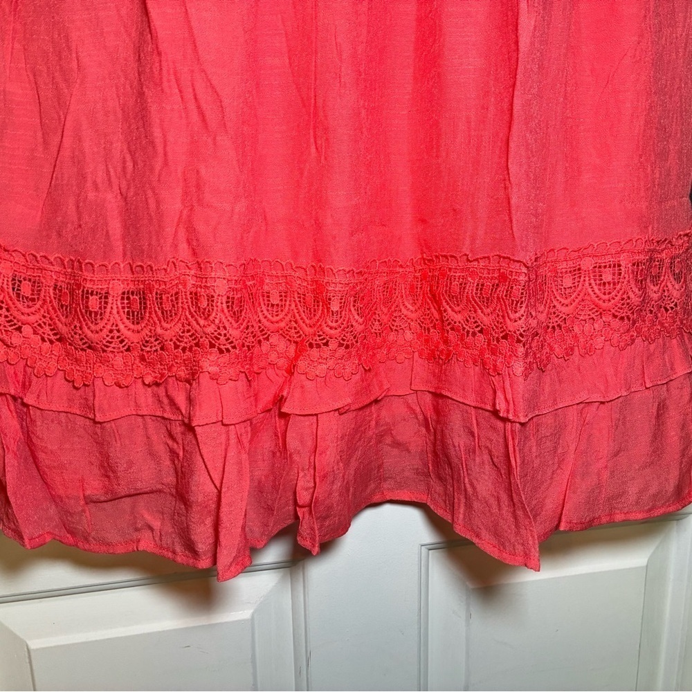 Wishlist Apparel Lace Insert Coral Dress size Large NEW Bohemian Ruffle V Neck - Picture 5 of 10